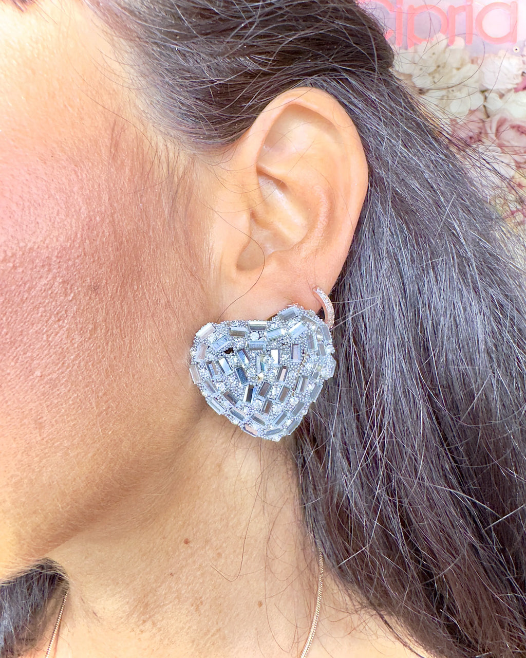 Orecchini cuore baguette strass