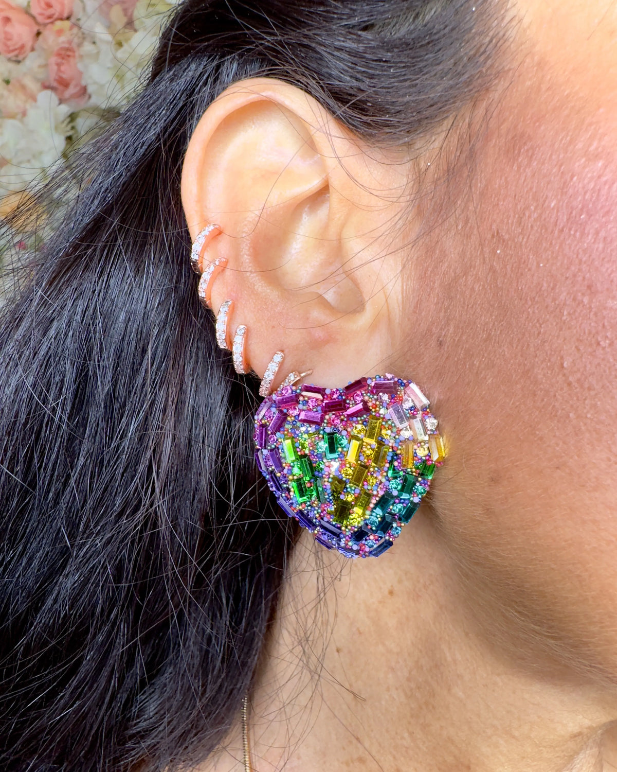 Orecchini cuore baguette strass