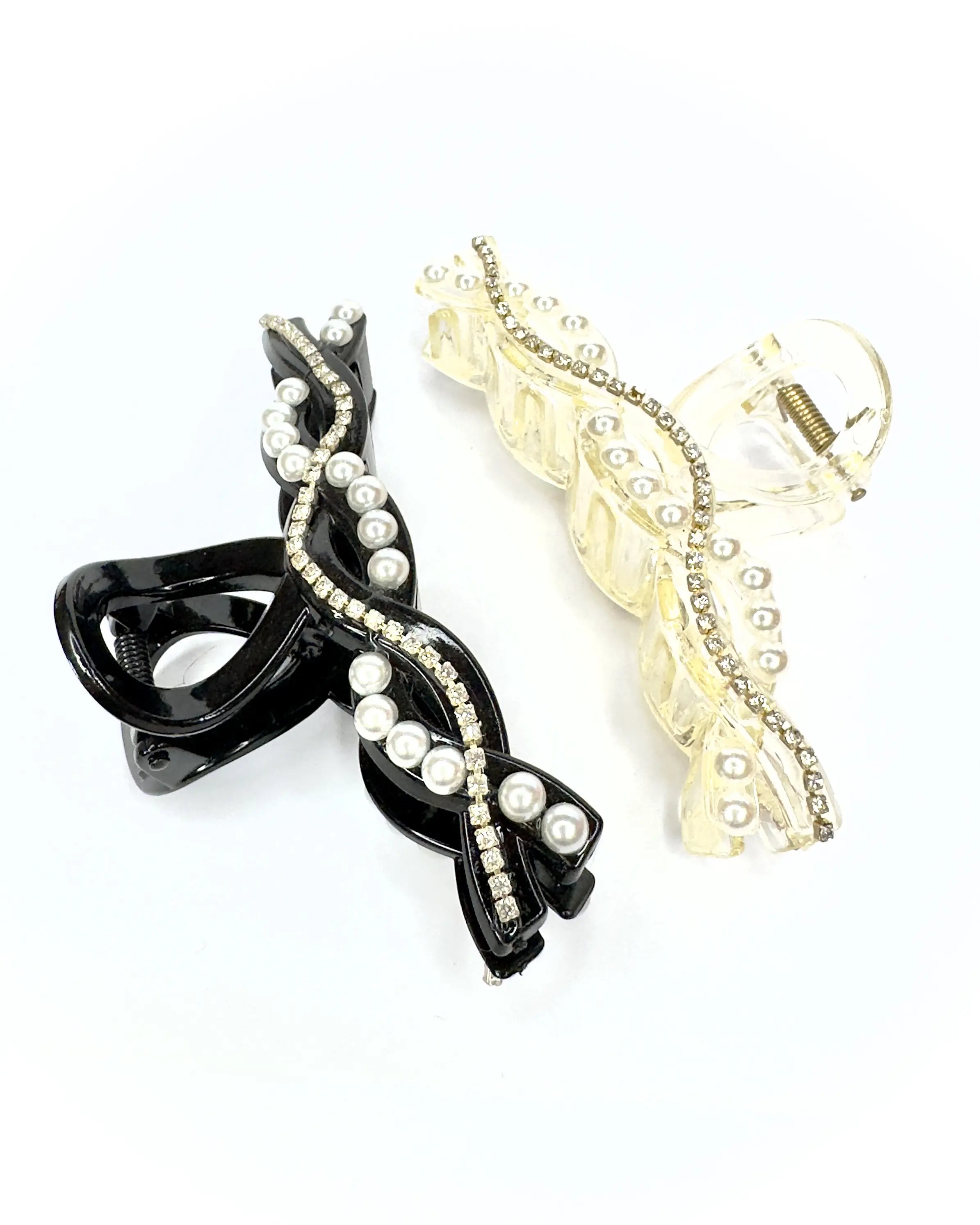 Pinza strass e perle onda
