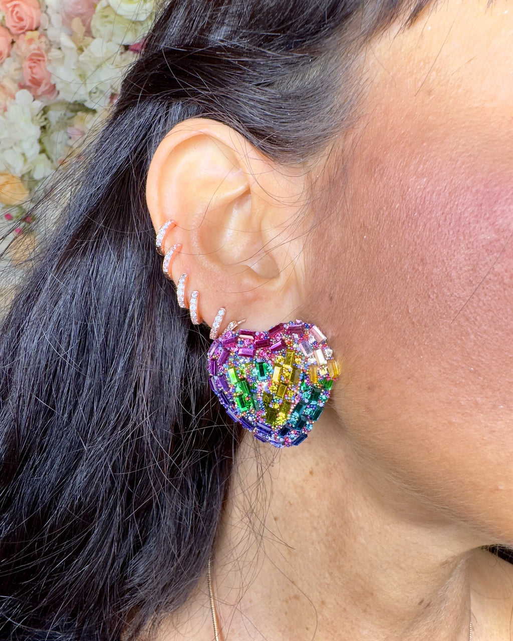 Orecchini cuore baguette strass