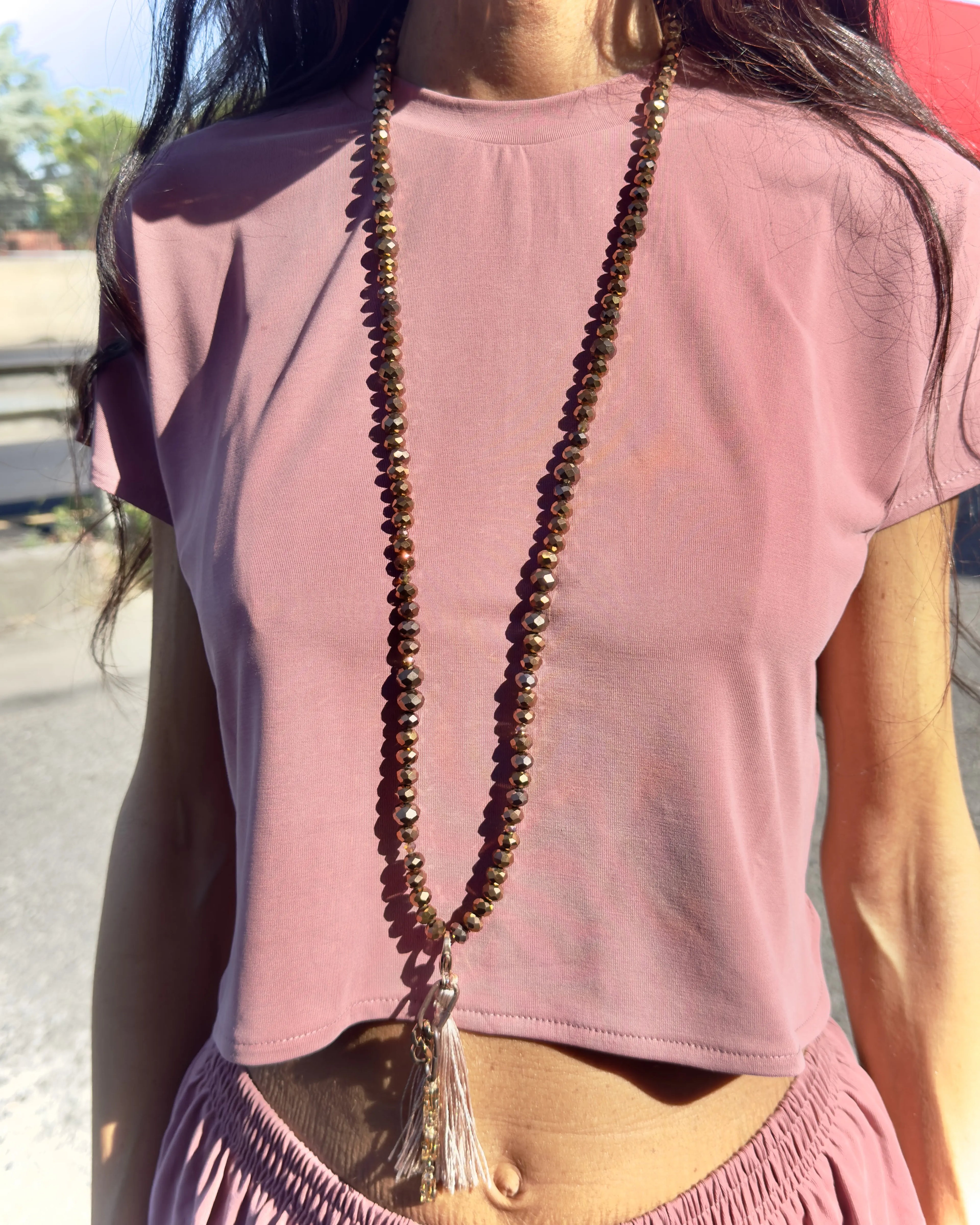 Collana lunga con nappa Choco Chic