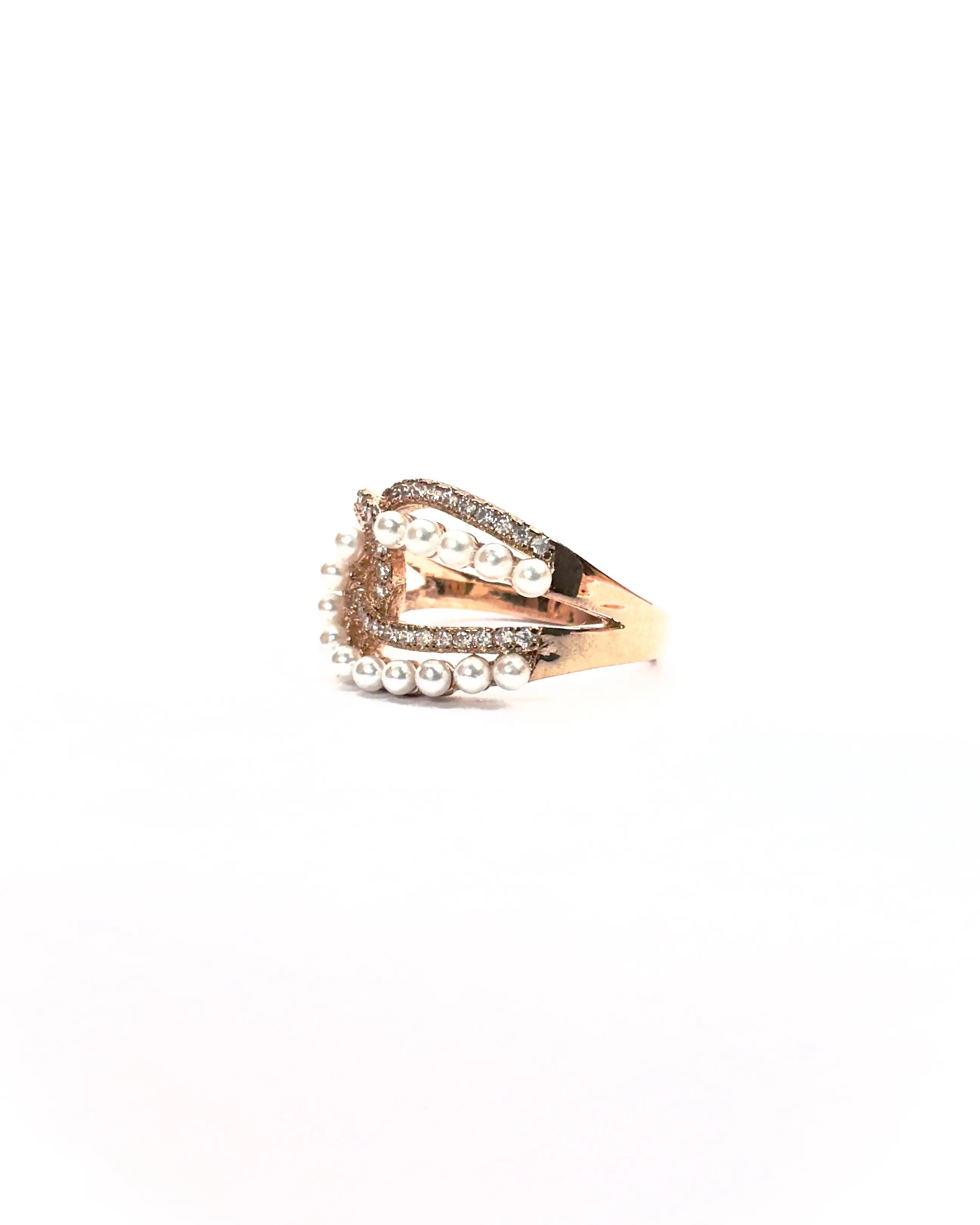 Anello perle e strass Rosé