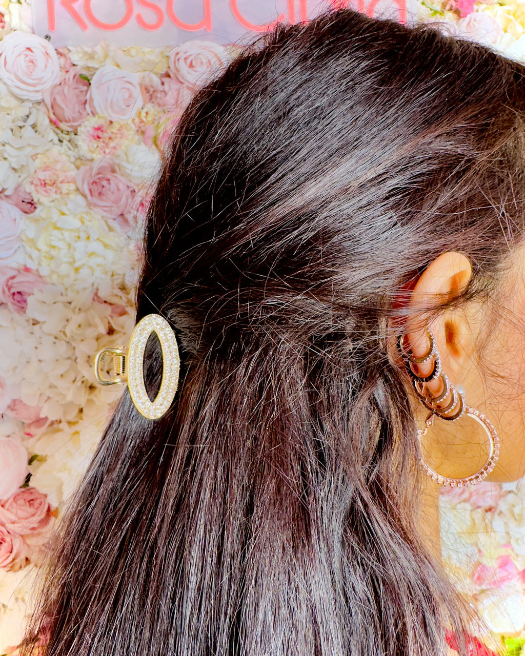Pinza per capelli con strass media ovale