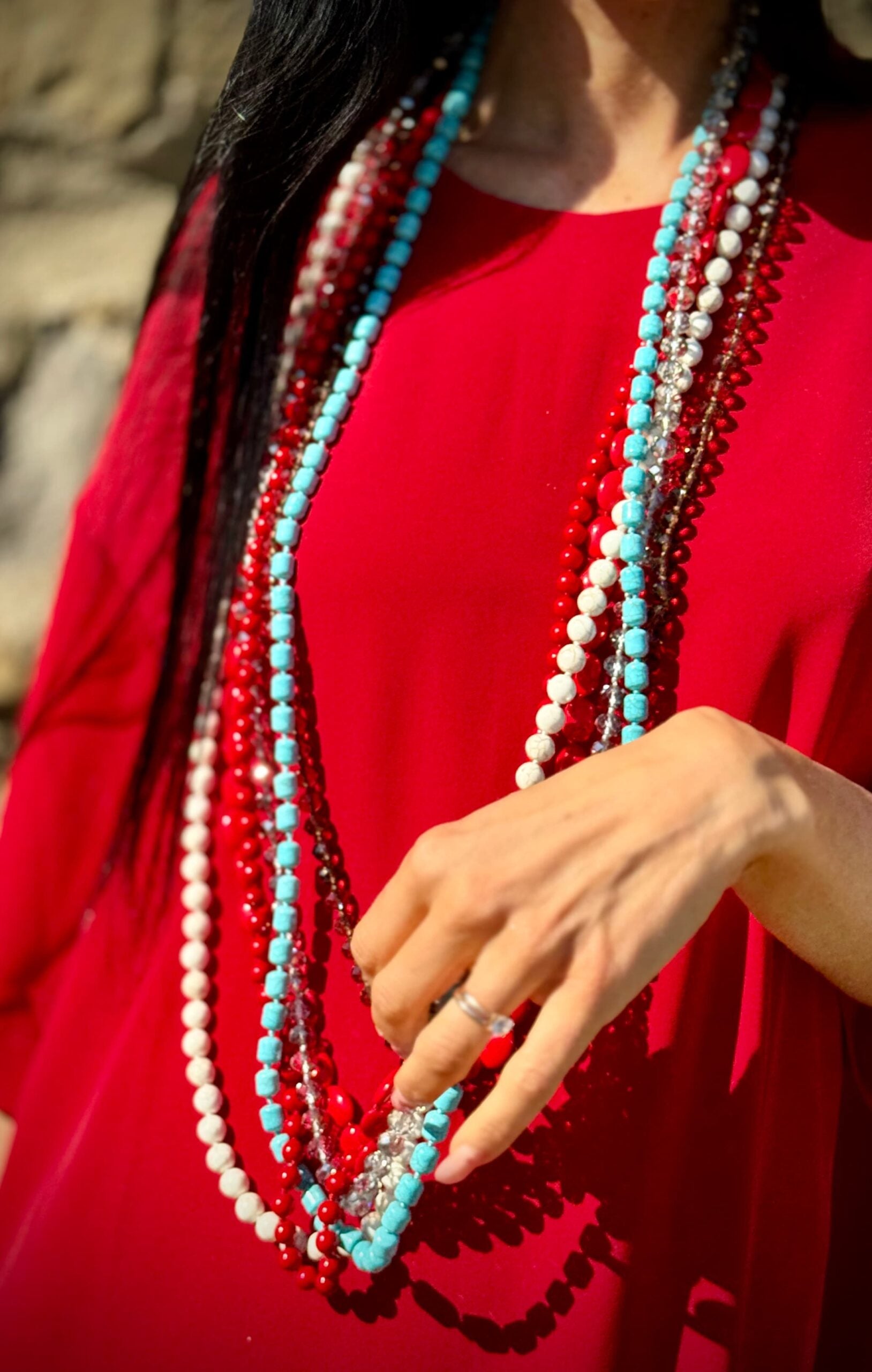 Collana rossa lunga Euphoria Bamboo Coral rosso tondo