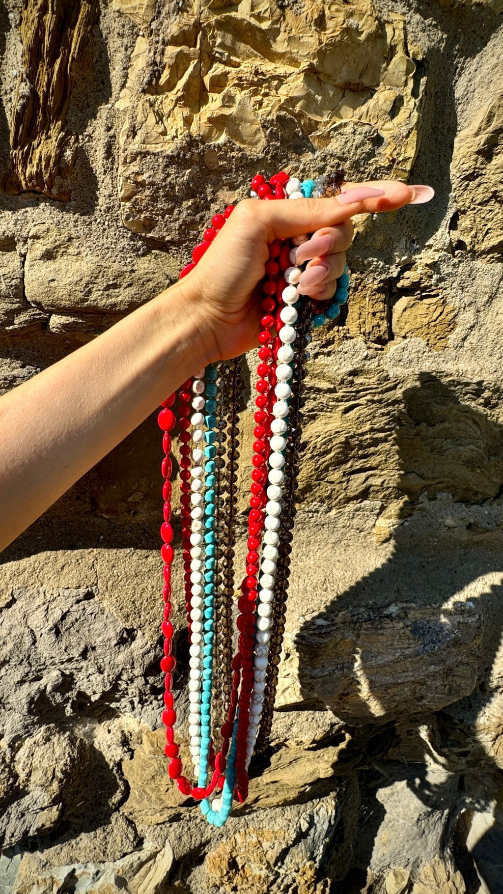 Collana rossa lunga Euphoria Bamboo Coral rosso tondo
